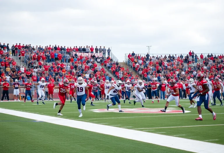 High school football players in action during a game