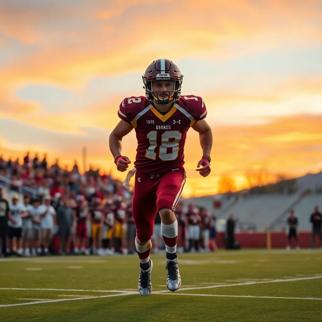High school football player making a play on the field in Arizona
