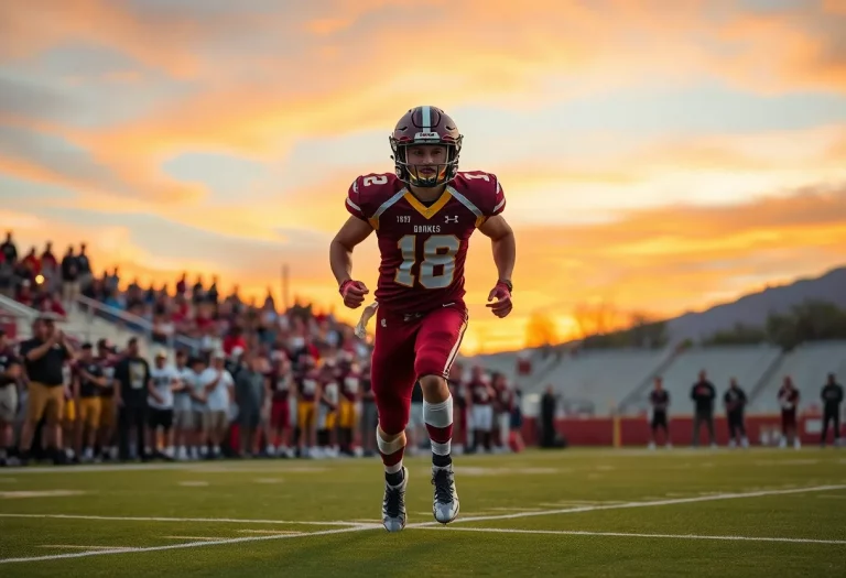 High school football player making a play on the field in Arizona