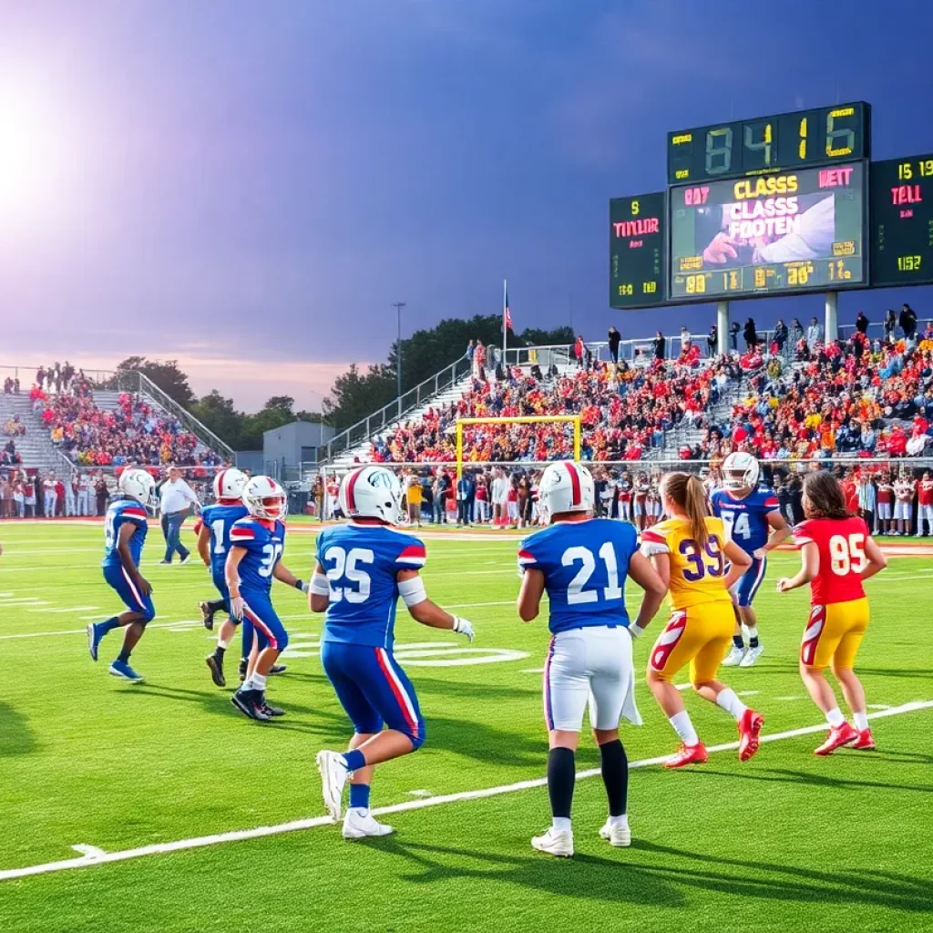 High school football players on the field during a game