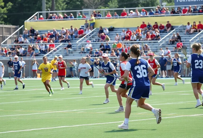Young athletes competing in high school lacrosse game