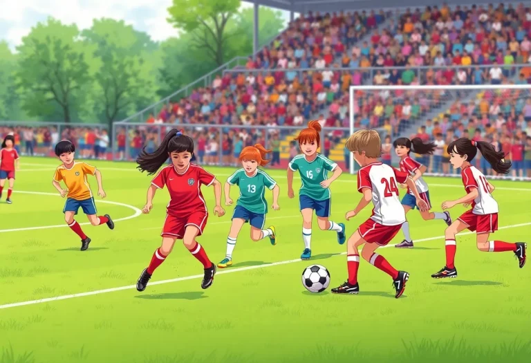 High school soccer teams compete on a sunny day