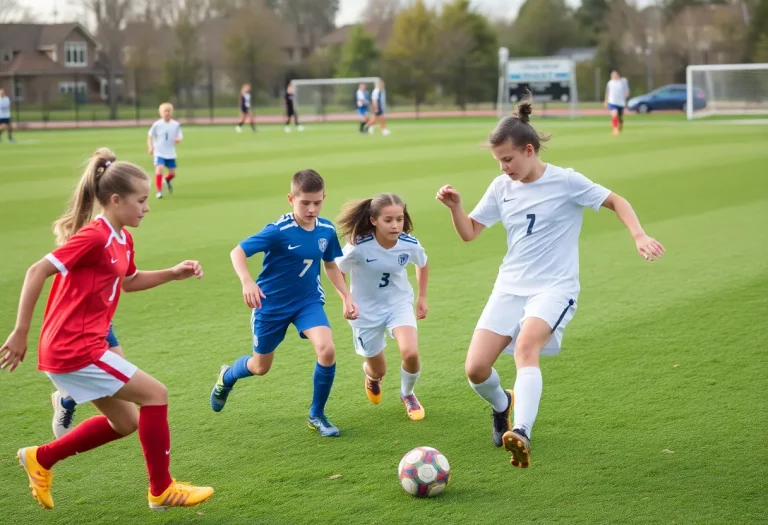 Players in action during high school soccer playoffs