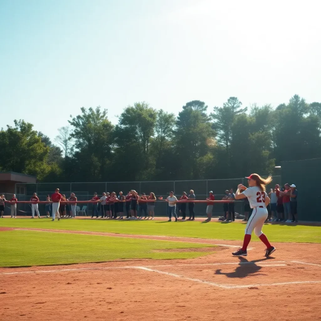 High school softball team playing on the field