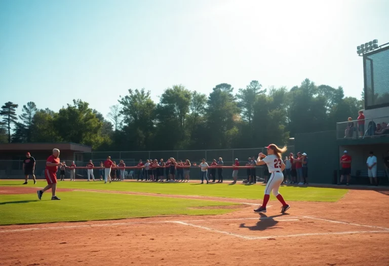 High school softball team playing on the field