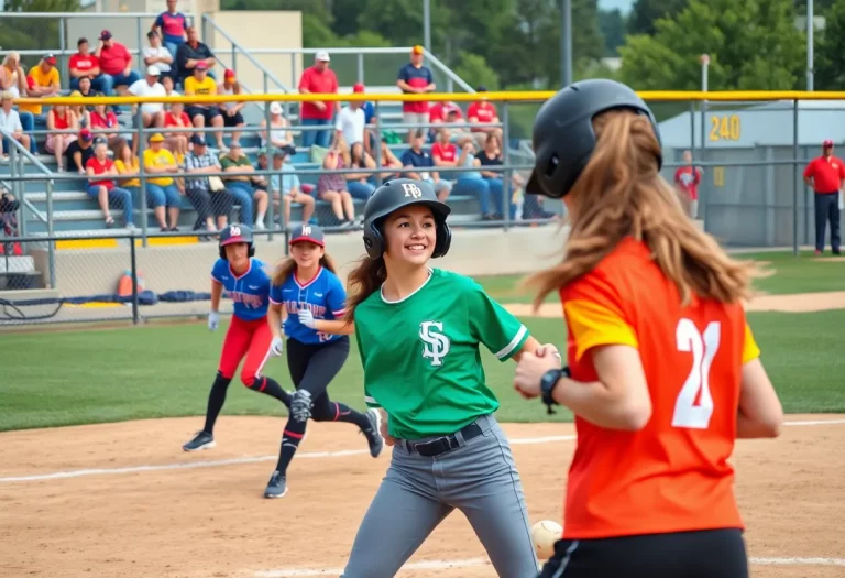 Players engaging in a high school softball game