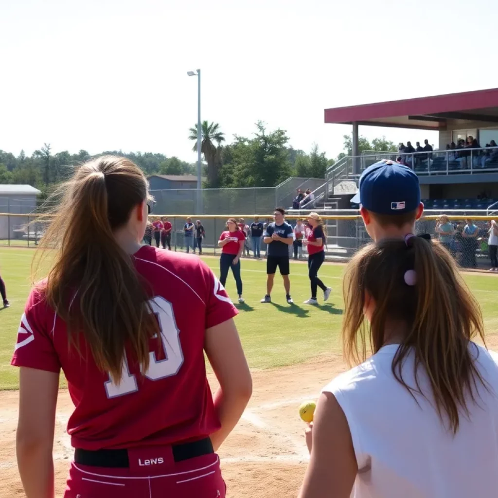 Players competing in a high school softball game in California