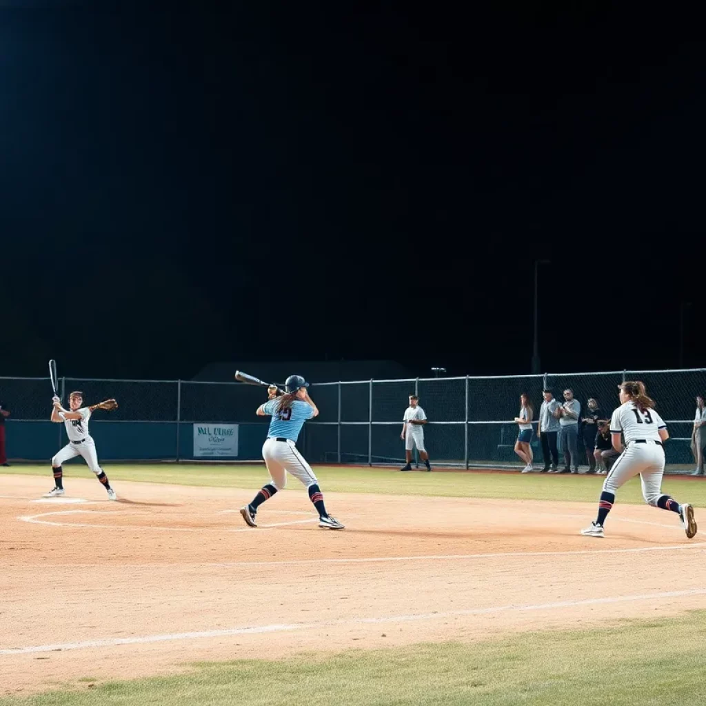 High school softball players in action during a game in Wichita Falls