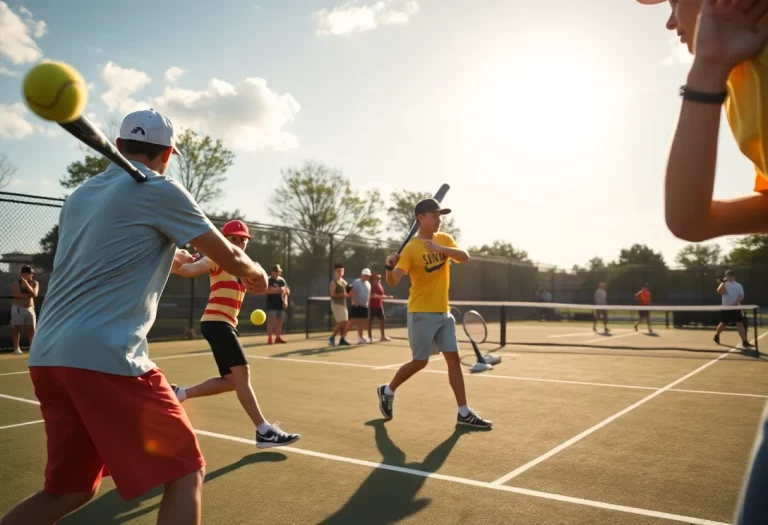 Local high school tennis and baseball teams playing games