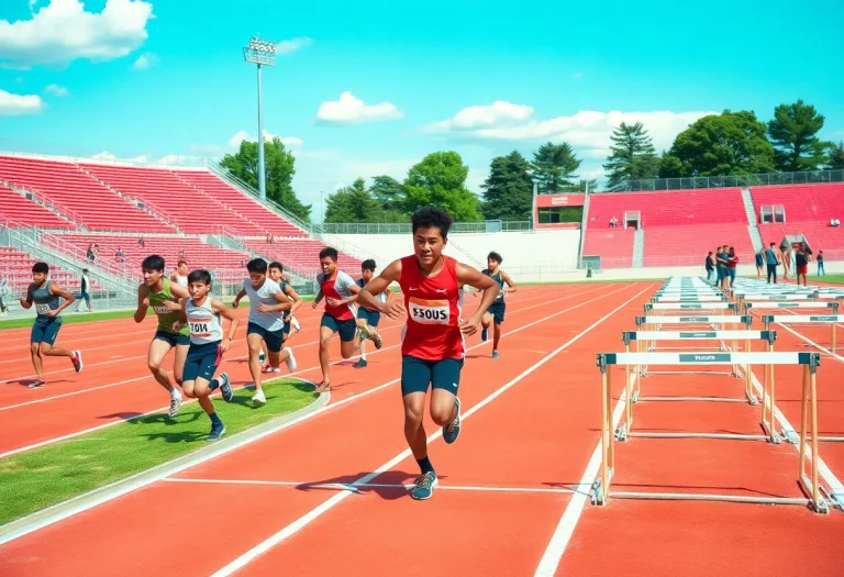 Athletes competing in a high school track and field event
