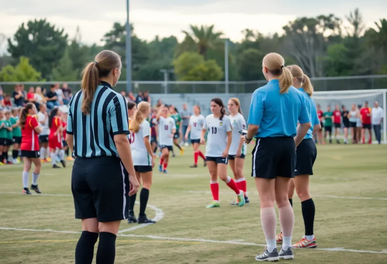 All-female officiating crew at a high school soccer game