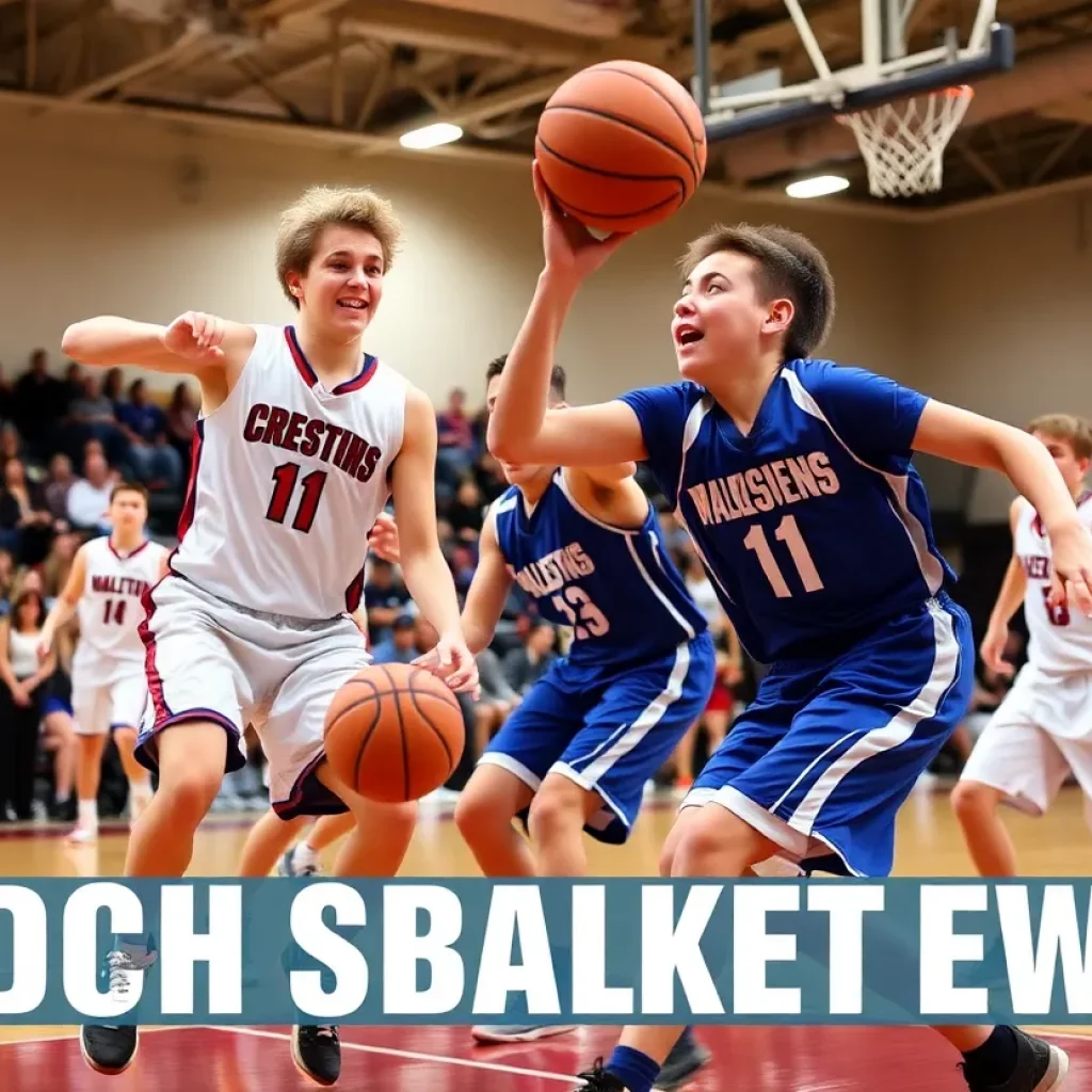 Students playing basketball during the championship game