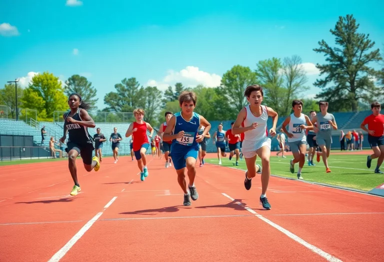 Athletes competing in a high school track and field event
