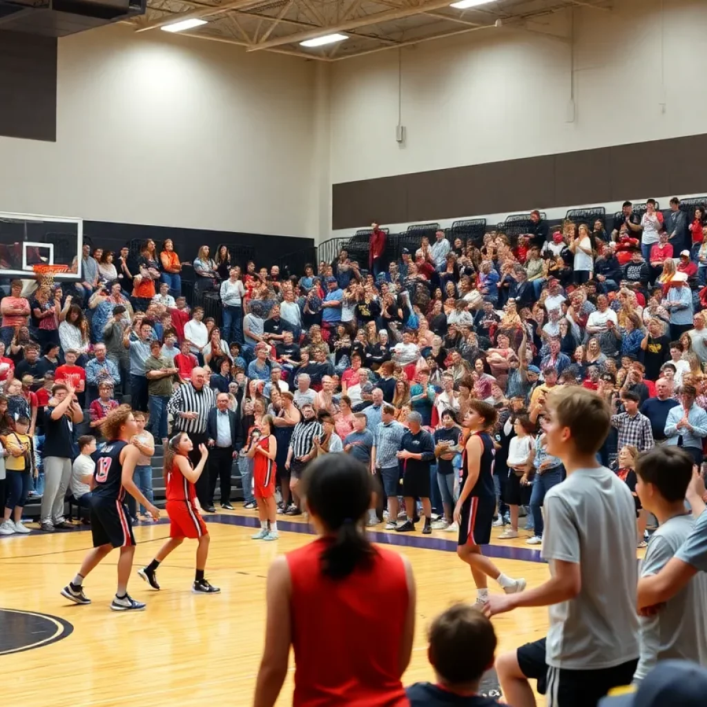 Exciting scene from an Indiana high school basketball sectional championship game.