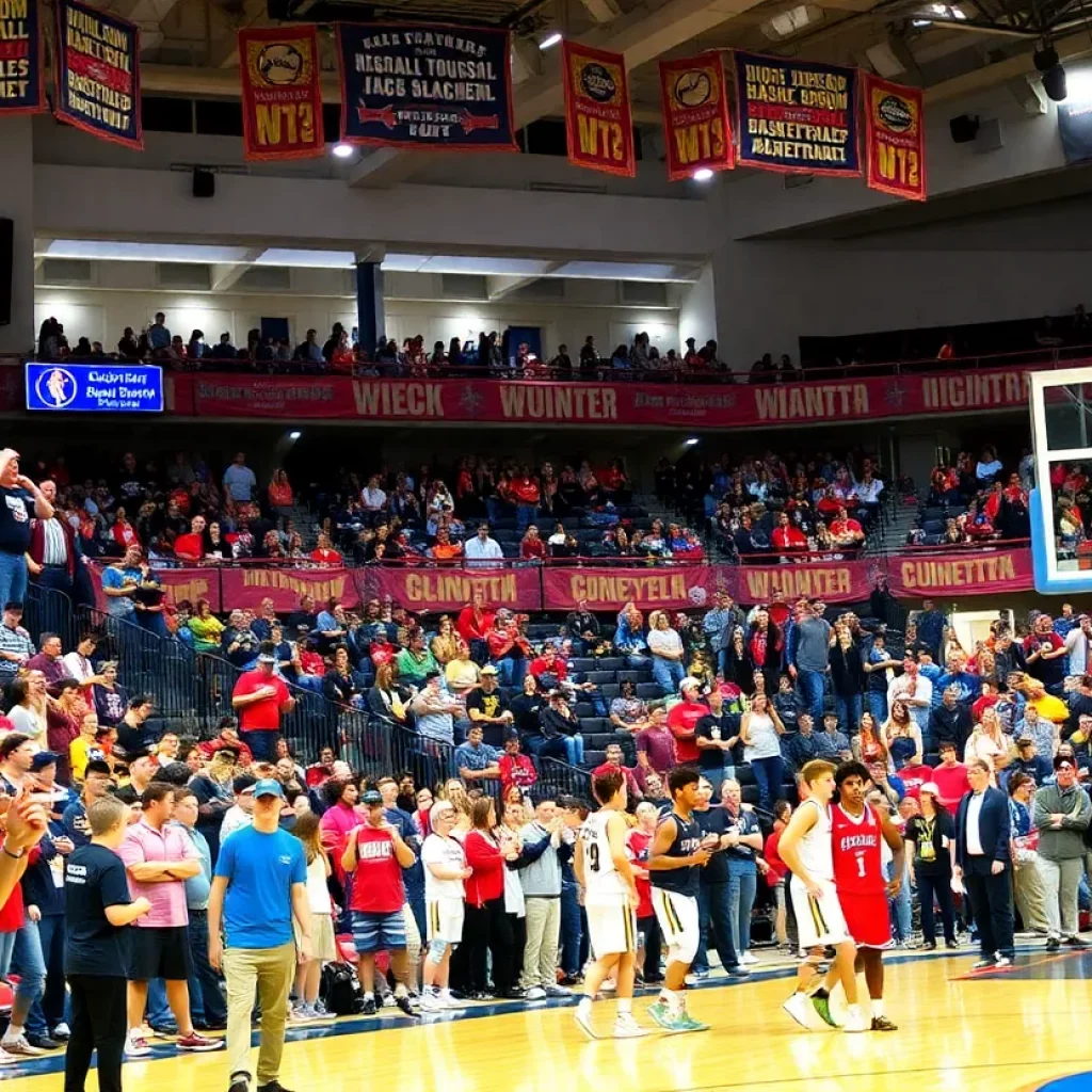 Hilton Coliseum filled with basketball fans during Iowa high school tournament