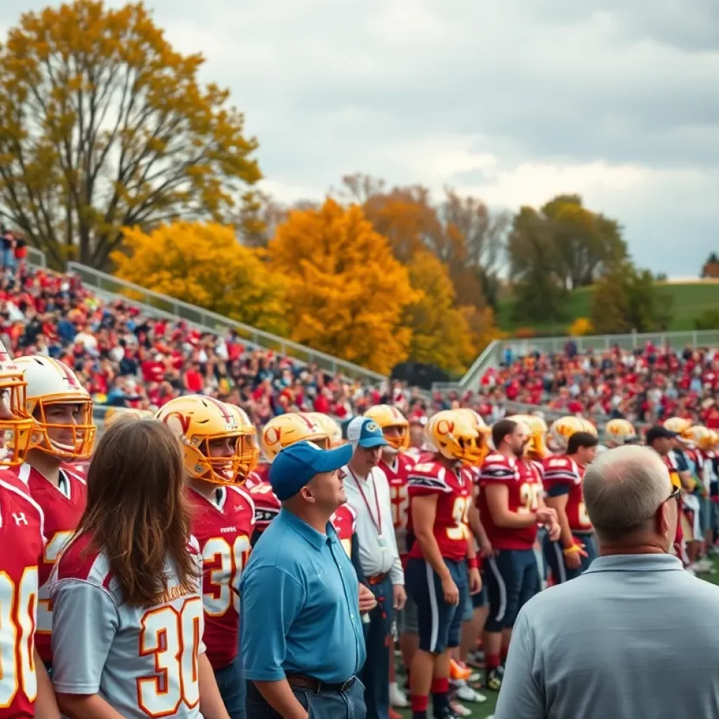 High school football players in action during a game in Iowa