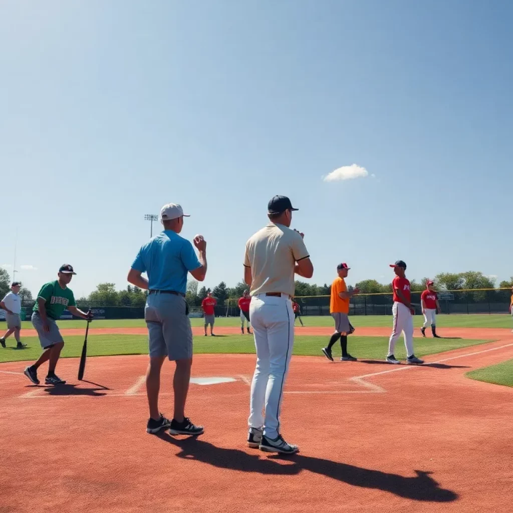 Practice session on a sunny baseball field