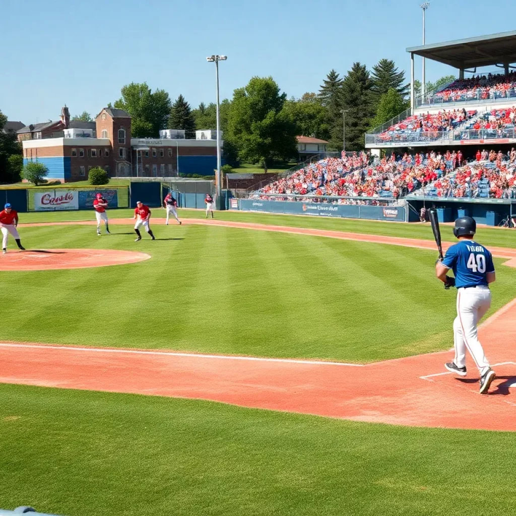 Action shot of high school baseball players on the field in Jacksonville.