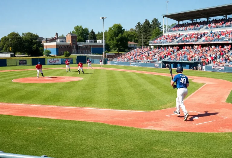 Action shot of high school baseball players on the field in Jacksonville.