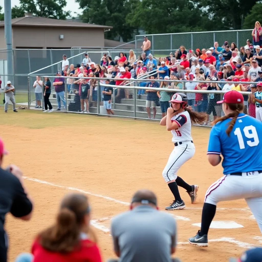 Players competing in a high school softball game in Jacksonville
