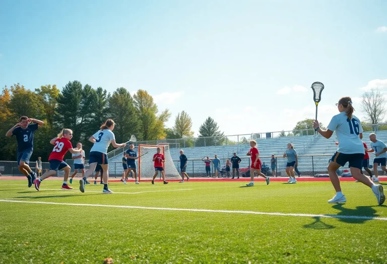 Players in action during a high school lacrosse game