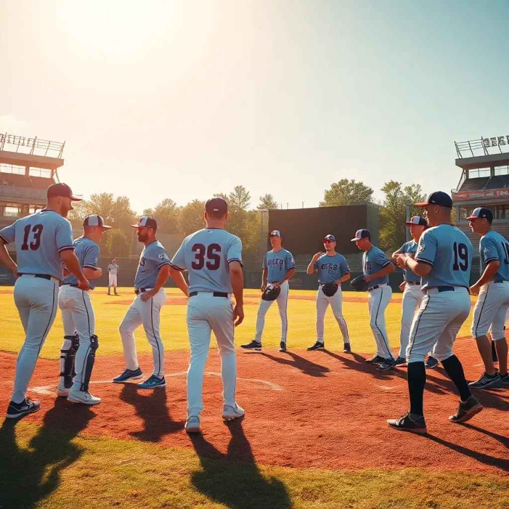 Lake Forest High School baseball team practicing on the field