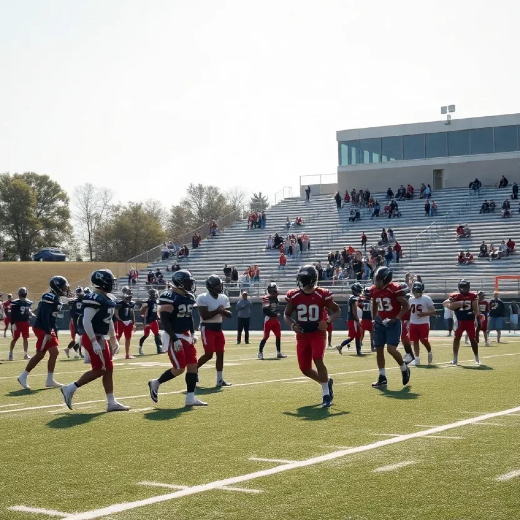 Lisbon High School football players practicing on the field