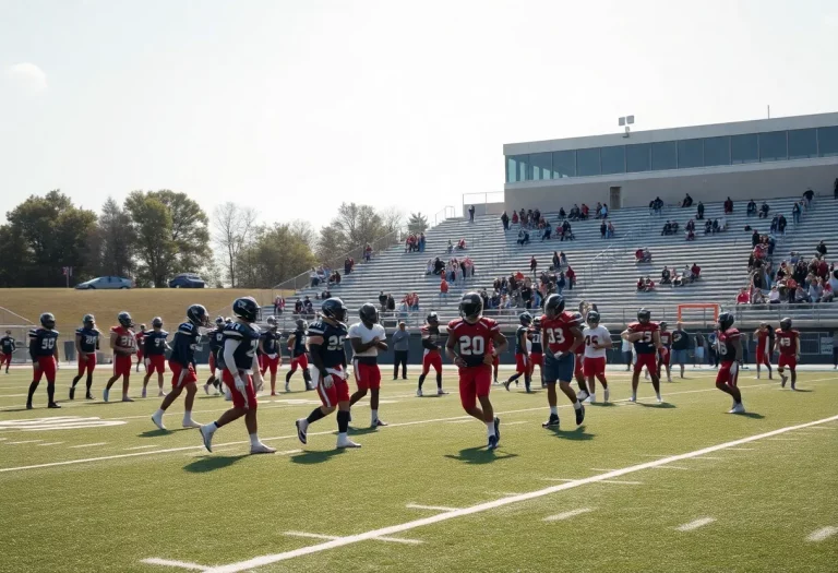 Lisbon High School football players practicing on the field