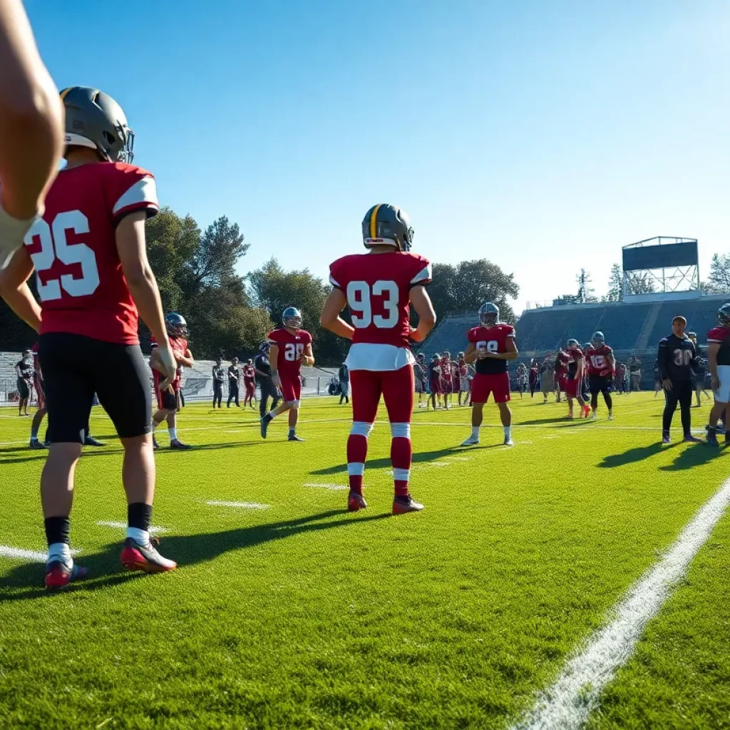 Lockland High School football team practicing on the field