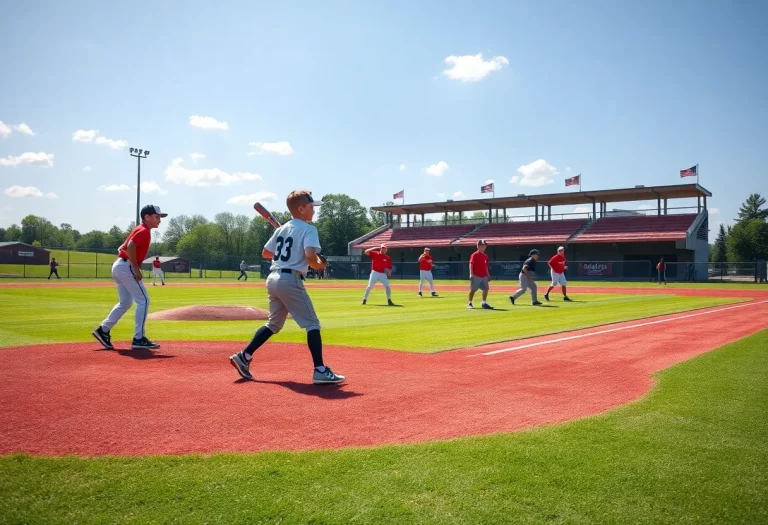 Young high school baseball players training on the field