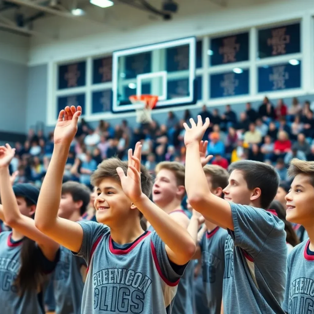 Louisville Leopards team and community celebrating at a pep rally.
