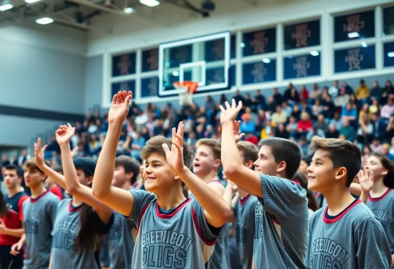 Louisville Leopards team and community celebrating at a pep rally.