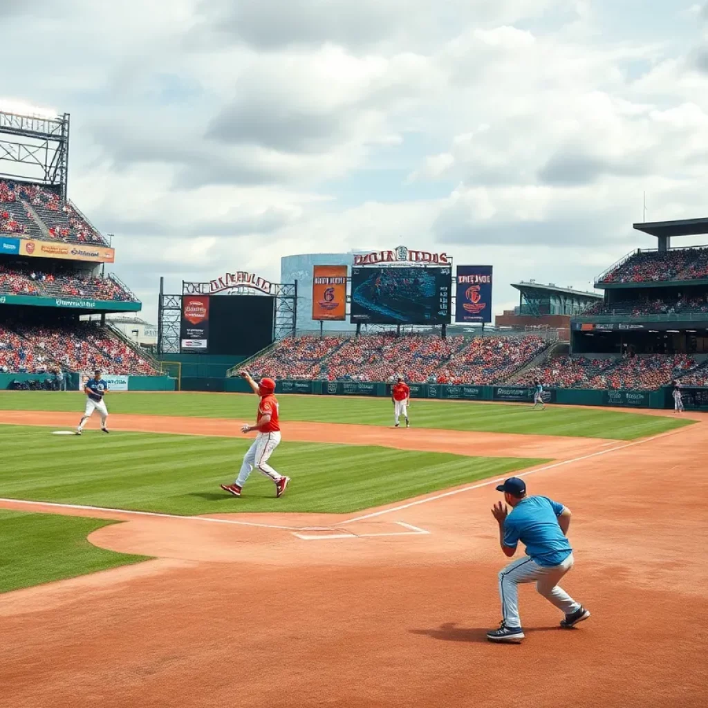 Lowell High School baseball players on the field during a game.