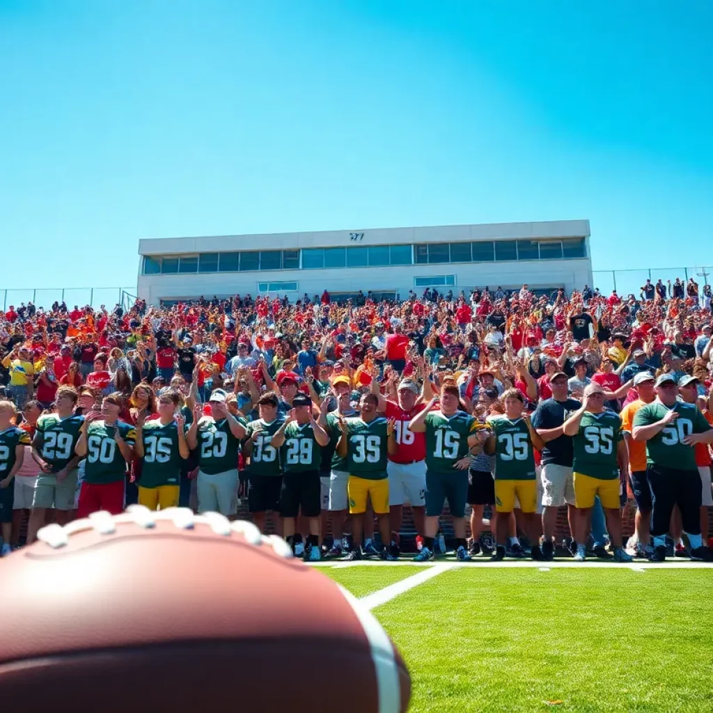 Mainland Buccaneers football game atmosphere with fans cheering