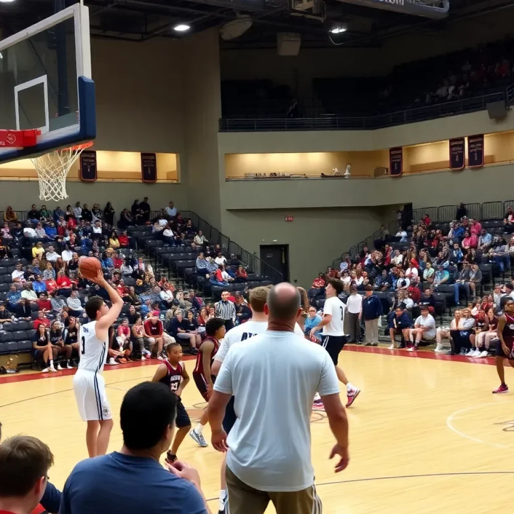 Mankato East Cougars playing against Orono Spartans during a basketball game.
