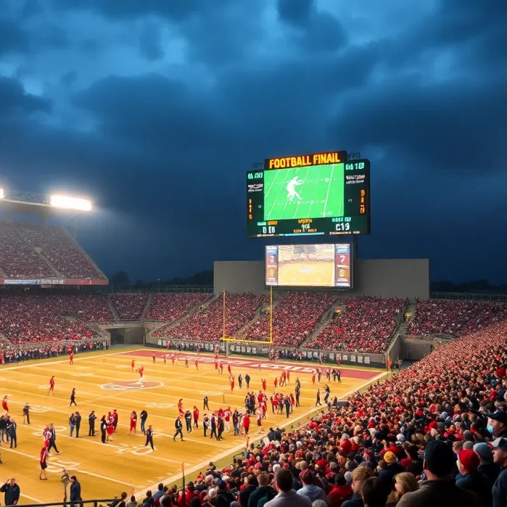 Crowd at a high school football final game with enthusiastic fans
