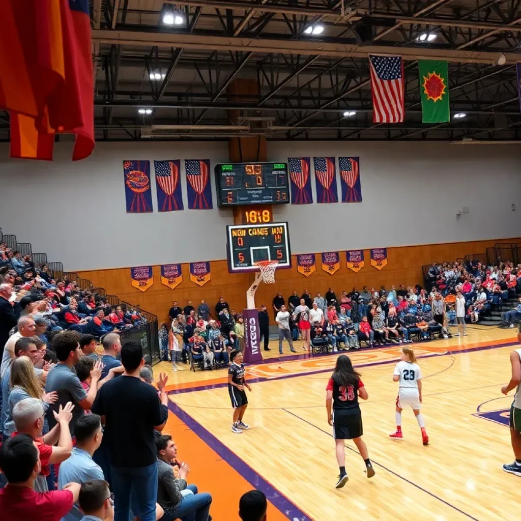 High school basketball players in action during a game