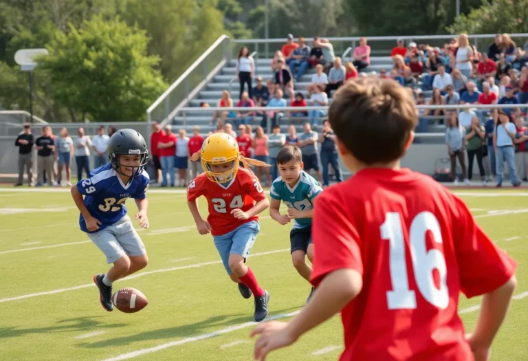 Middle school football players in action on the field