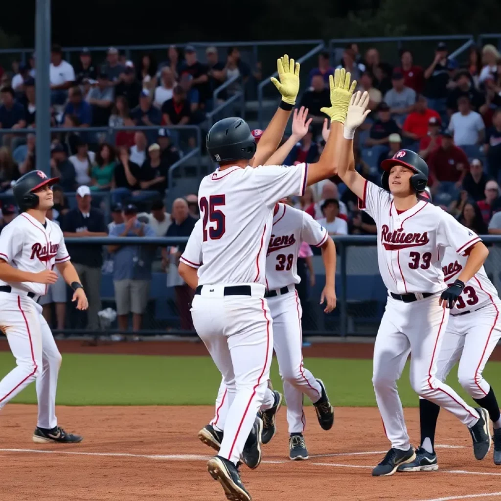 Celebration of Mills Godwin baseball team after a victory