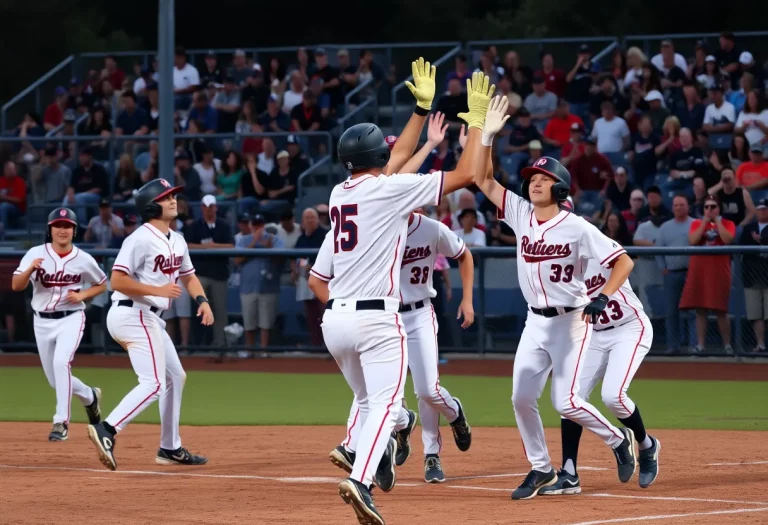 Celebration of Mills Godwin baseball team after a victory