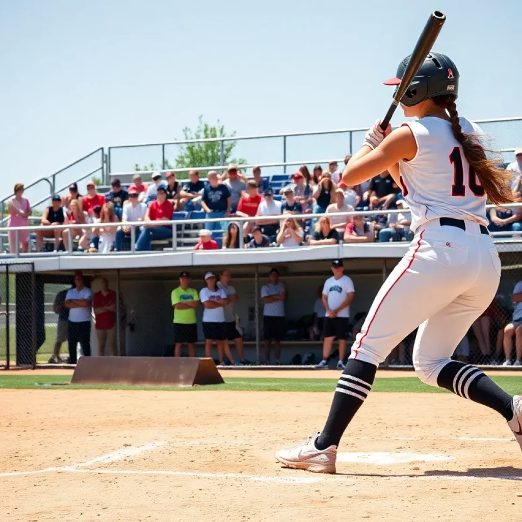 High school softball players during a competitive match in Mississippi