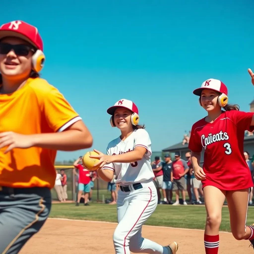 Action shot of Mississippi high school softball players during a game
