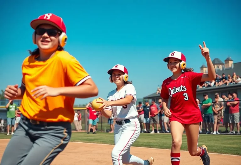 Action shot of Mississippi high school softball players during a game