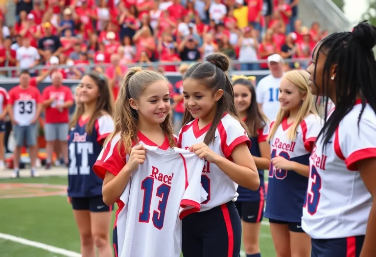 Young female athletes at the kickoff event for the Mississippi Saints Girls Flag Football Program