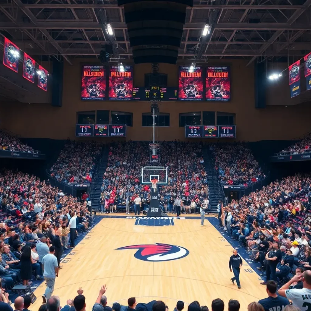 Energetic basketball fans in Mizzou Arena during high school playoffs