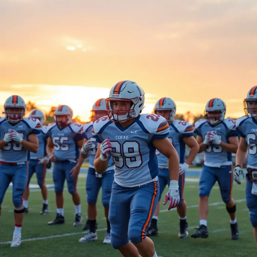 High school football players practicing together