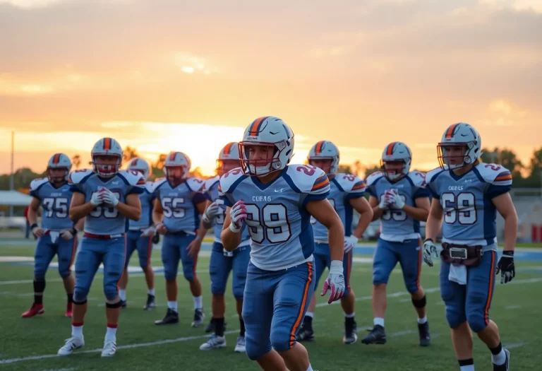 High school football players practicing together