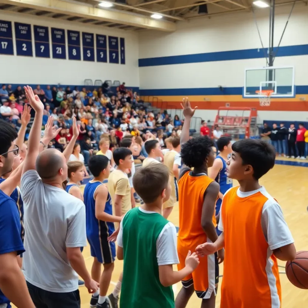 High school basketball players competing in a game in Montana