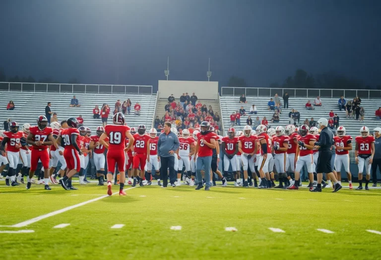 High school football players on the field during a game