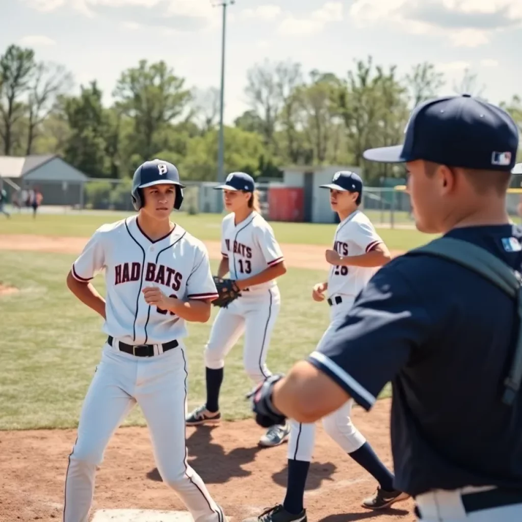 High school baseball players in action during a game in Nebraska.